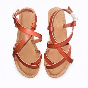 NWOB Sun + Stone Women's Rust Brown Strappy Leather Sandals